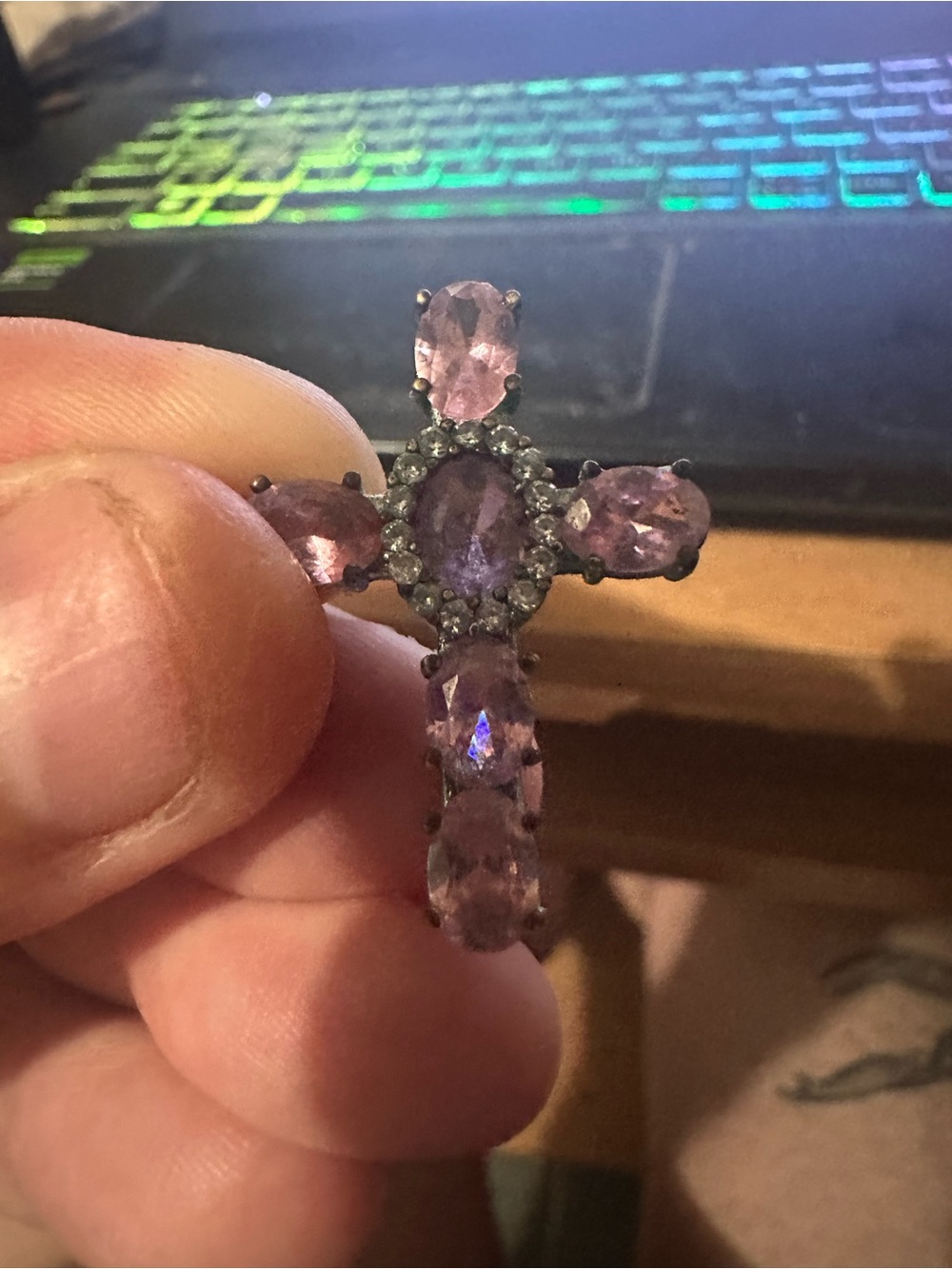 Pink and clear Crystal Cross Pendant for necklace